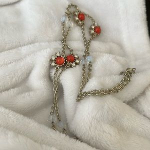 Necklace Loft, moonstone beads, tangerine beads w moonstone accents, gold tone